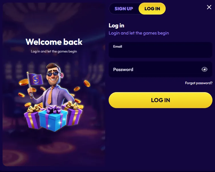 Παράθυρο ασφαλούς σύνδεσης Slottio με πεδία πρόσβασης λογαριασμού